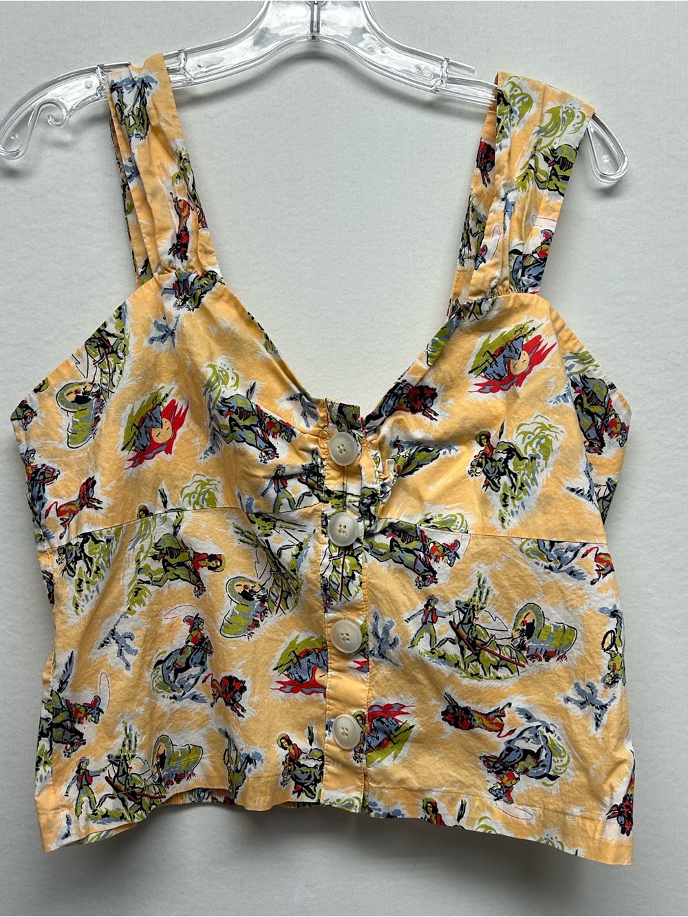 Modcloth Yellow Printed Button-Front Crop Camisole